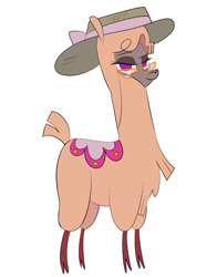 Size: 1900x2420 | Tagged: safe, artist:nonameorous, oc, oc only, oc:rose (tfh), alpaca, them's fightin' herds, cloven hooves, community related, glasses, hat, looking at you, simple background, smiling, white background