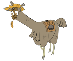 Size: 2300x1900 | Tagged: safe, artist:nonameorous, oc, oc only, alpaca, them's fightin' herds, bag, cloven hooves, community related, hat, looking down, scar, simple background, solo, straw hat, straw in mouth, white background