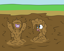 Size: 2000x1600 | Tagged: safe, artist:amateur-draw, pinkie pie, twilight sparkle, alicorn, pony, g4, covered in mud, female, mare, mud, mud bath, mud play, mud pony, muddy, simple background, twilight sparkle (alicorn), wet and messy