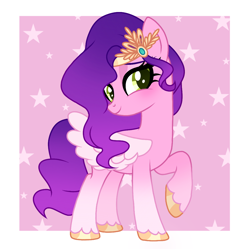 Size: 1080x1103 | Tagged: safe, artist:cstrawberrymilk, pipp petals, pegasus, pony, g4, g5, abstract background, adorapipp, colored wings, cute, diadem, eyebrows, female, g5 to g4, generation leap, gradient hooves, jewelry, looking at you, mare, raised hoof, regalia, smiling, smiling at you, solo, spread wings, starry background, tiara, vector, wings