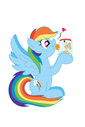 Size: 1424x2136 | Tagged: safe, artist:bbbhuey, applejack, rainbow dash, pegasus, pony, g4, appletini, duo, female, heart, licking, mare, micro, pony in a bottle, simple background, tongue out, white background