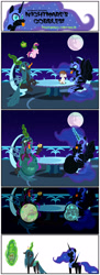 Size: 1600x4411 | Tagged: safe, artist:bbbhuey, nightmare moon, pipsqueak, princess cadance, queen chrysalis, changeling, changeling queen, pony, comic:nightmare's gobbles!, g4, age regression, belly, big belly, chrysalispred, cocoon, colt, colt prey, comic, disguise, disguised changeling, eaten alive, female, filly, filly prey, foal, huge belly, internal, levitation, magic, male, moon, night, predmare moon, preydance, telekinesis, tongue out, victorious villain, vore, x-ray, younger