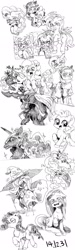 Size: 613x2048 | Tagged: safe, artist:nekubi, applejack, fluttershy, maud pie, nightmare moon, pinkie pie, princess cadance, princess celestia, queen chrysalis, rarity, spike, trixie, twilight sparkle, oc, alicorn, changeling, changeling queen, dragon, earth pony, pegasus, pony, unicorn, g4, clothes, crying, cute, female, hat, infidelity, japanese, kissing, lesbian, looking at you, mare, pinkamena diane pie, scarf, ship:cadalis, shipping, sketch, sketch dump, trixie's hat, unshorn fetlocks