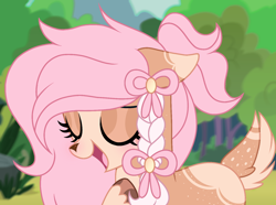 Size: 1450x1080 | Tagged: safe, artist:cstrawberrymilk, oc, oc:blossom, deer, deer pony, hybrid, original species, g4, eyes closed, female, solo