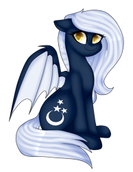 Size: 700x900 | Tagged: safe, artist:oniiponii, oc, oc only, bat pony, pony, bat pony oc, bat wings, eyelashes, female, mare, simple background, sitting, smiling, solo, transparent background, wings