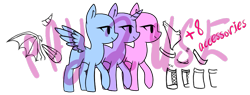 Size: 829x315 | Tagged: safe, artist:oniiponii, oc, oc only, pegasus, pony, unicorn, base, bat wings, eyelashes, female, horn, mare, obtrusive watermark, pay to use, pegasus oc, raised hoof, simple background, transparent background, unicorn oc, watermark, wings