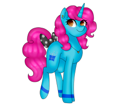 Size: 1024x900 | Tagged: safe, artist:oniiponii, oc, oc only, pony, unicorn, bow, ear piercing, eyelashes, female, horn, jewelry, mare, necklace, piercing, simple background, smiling, solo, tail, tail bow, transparent background, unicorn oc