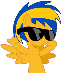 Size: 1080x1158 | Tagged: safe, artist:mlpfan3991, oc, oc only, oc:flare spark, pegasus, pony, g4, hooves behind head, lying down, simple background, smiling, solo, sunglasses, transparent background, wings