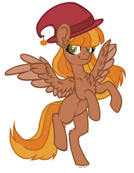 Size: 782x1008 | Tagged: safe, artist:pgthehomicidalmaniac, oc, oc only, pegasus, pony, base used, colored wings, female, hat, mare, pegasus oc, rearing, simple background, smiling, solo, two toned wings, white background, wings, witch hat