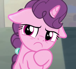 Size: 1051x959 | Tagged: safe, screencap, sugar belle, pony, unicorn, g4, hard to say anything, season 7, :c, cute, do not want, ears back, female, frown, mare, no, reaction image, solo, sugar belle is not amused, sugarbetes, unamused