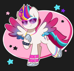 Size: 3544x3393 | Tagged: safe, artist:kittyrosie, zipp storm, pegasus, pony, g5, adorazipp, anklet, collar, colored wings, cute, female, gradient wings, high res, jewelry, mare, multicolored wings, raised hoof, raised leg, solo, spiked wristband, spread wings, sunglasses, unshorn fetlocks, wings, wristband