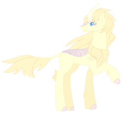Size: 3449x3169 | Tagged: safe, artist:traveleraoi, oc, oc only, oc:eos, kirin, cloven hooves, colored pupils, concave belly, curved horn, flowing mane, high res, hooves, horn, kirin oc, leonine tail, long legs, simple background, slender, solo, tail, tall, thin, transparent background, watermark