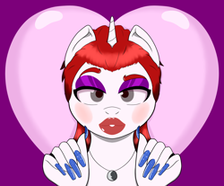 Size: 4856x4020 | Tagged: safe, alternate version, artist:realgero, oc, oc only, unicorn, anthro, commission, eyeshadow, fingernails, jewelry, lidded eyes, lips, lipstick, long nails, makeup, necklace, solo