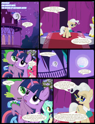 Size: 783x1021 | Tagged: safe, artist:dendoctor, mayor mare, spike, twilight sparkle, dragon, pony, unicorn, comic:queen of tartarus, friendship is magic, g4, female, mare, mare in the moon, moon, ponyville, ponyville town hall, royal guard, town hall