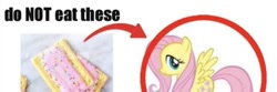 Size: 1080x360 | Tagged: safe, fluttershy, pony, g4, arrow, food, irl, photo, poptart, shitposting