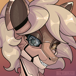 Size: 500x500 | Tagged: safe, artist:balterrwald, oc, oc only, oc:amoo, pony, robot, robot pony, zebra, blonde, bust, commission, heterochromia, pony oc, portrait, robot oc, zebra oc