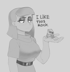 Size: 6669x6910 | Tagged: safe, artist:fugaamr, maud pie, human, equestria girls, g4, humanized, meme, monochrome, pie sisters, siblings, sisters, solo, text, the rock