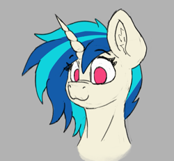 Size: 719x664 | Tagged: safe, artist:reddthebat, dj pon-3, vinyl scratch, pony, unicorn, g4, :3, bust, ear fluff, female, gray background, looking at you, mare, missing accessory, no glasses, no pupils, simple background, smiling, smiling at you, solo