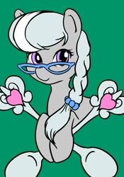 Size: 1400x2000 | Tagged: safe, artist:bauru, silver spoon, earth pony, pony, g4, female, filly, foal, green background, looking at you, simple background, smiling, solo, spoon