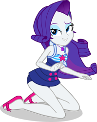 Size: 3203x4017 | Tagged: safe, artist:dustinwatsongkx, rarity, human, equestria girls, g4, accessory swap, bare shoulders, clothes, clothes swap, female, geode of telekinesis, legs, magical geodes, one-piece swimsuit, sandals, sci-twi swimsuit, simple background, sleeveless, smiling, solo, swimsuit, swimsuit swap, transparent background