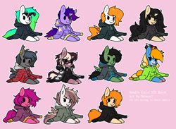 Size: 3000x2191 | Tagged: safe, artist:neoncel, oc, oc:gumdrop, oc:notde, oc:pryeblue, chibi, clothes, collage, commission, high res, hoodie, multiple characters, ych result