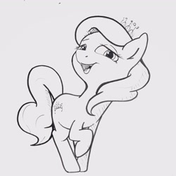 Size: 2048x2048 | Tagged: safe, artist:chps06, diamond tiara, earth pony, pony, g4, female, filly, foal, high res, lineart, open mouth, raised hoof, simple background, solo, white background