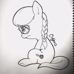 Size: 2048x2048 | Tagged: safe, artist:chps06, silver spoon, earth pony, pony, g4, female, filly, foal, high res, photo, sitting, solo, traditional art