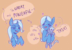 Size: 1377x957 | Tagged: safe, artist:rosenapppiing, trixie, cat, pony, unicorn, g4, cute, diatrixes, eyes closed, floating heart, great and powerful, heart, hug, open mouth, open smile, smiling