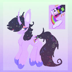 Size: 1000x1000 | Tagged: safe, artist:sugvr_alien, oc, oc only, oc:ufo, pony, unicorn, colored hooves, eyeshadow, gradient background, horn, makeup, nonbinary, solo, unicorn oc