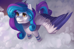 Size: 1600x1067 | Tagged: artist needed, source needed, safe, oc, oc only, oc:cookie crumbler, pegasus, pony, cloud, commission, complex background, female, leg strap, looking up, pegasus oc, solo, stars, ych result