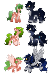 Size: 4191x6000 | Tagged: safe, artist:crazysketch101, oc, oc only, oc:mortis, oc:vita, earth pony, pegasus, pony, unicorn, :3, blaze (coat marking), chest fluff, closed mouth, coat markings, colored ears, colored hooves, colored horn, colored muzzle, cute, cute little fangs, dappled, duo, earth pony oc, facial markings, fangs, female, flying, freckles, golden eyes, gradient legs, gradient mane, gradient tail, green eyes, horn, looking at each other, looking at someone, male, mare, open mouth, pale belly, pegasus oc, simple background, smiling, socks (coat markings), spread wings, stallion, standing, star (coat marking), tail, transparent background, unicorn oc, unshorn fetlocks, wings, yellow eyes