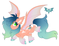 Size: 6057x4690 | Tagged: safe, artist:crazysketch101, oc, oc only, oc:misty, bat pony, pony, bat pony oc, chest fluff, ear fluff, fangs, gradient mane, gradient tail, simple background, solo, spread wings, tail, transparent background, wings
