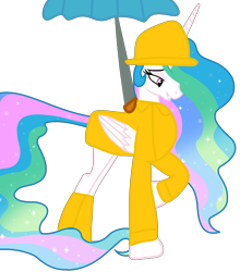 Size: 1376x1564 | Tagged: safe, artist:jadeharmony, princess celestia, alicorn, pony, g4, raincoat, simple background, solo, transparent background, umbrella