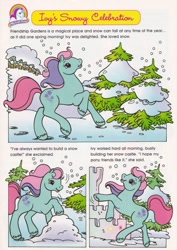 Size: 565x800 | Tagged: safe, official comic, ivy, earth pony, pony, g2, official, comic, female, friendship gardens (location), ivy's snowy celebration, mare, outdoors, snow, snowfall, solo, text, tree, unshorn fetlocks