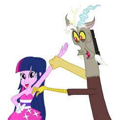 Size: 1124x1098 | Tagged: safe, anonymous artist, anonymous editor, artist:renthegodofhumor, edit, edited screencap, screencap, discord, twilight sparkle, draconequus, human, equestria girls, g4, armpit tickling, armpits, arms in the air, best friend, best friends, clothes, dress, duo, duo male and female, fall formal outfits, female, friend, friends, fun, hand on hip, hands in the air, laughing, male, not a vector, open mouth, open smile, personal space invasion, playing, simple background, sleeveless, sleeveless dress, smiling, strapless, strapless dress, tickle torture, tickling, white background