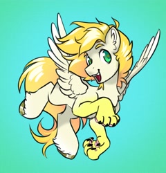 Size: 3442x3589 | Tagged: safe, artist:opalacorn, oc, oc:exist, griffequus, hippogriff, hybrid, pony, cute, flying, happy, high res, paws, soft, wings