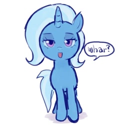 Size: 1000x1000 | Tagged: safe, artist:rarrers, trixie, pony, unicorn, g4, cute, female, horn, mare, meme, simple background, solo, whar, white background