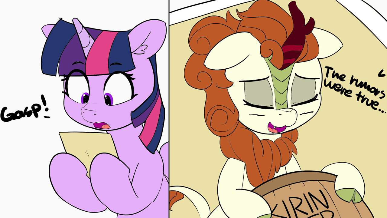 [alicorn,cloven hooves,colored,comic,dialogue,edit,eyes closed,female,floppy ears,gasp,kirin,mare,open mouth,photo,pissing,pony,safe,twilight sparkle,urine,wallpaper,wat,wallpaper edit,smiling,peegasm,artist:pabbley,twilight sparkle (alicorn),sounds of silence,autumn blaze,kirin beer,kirin beer is pee,implied pissing]