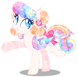 Size: 828x813 | Tagged: safe, artist:shebasoda, oc, oc only, oc:frosting sparkle pie, bat pony, crystal pony, pony, bat pony oc, bow, crystal bat pony, crystallized pony, fangs, female, folded wings, grin, hair bun, hair ribbon, looking back, looking up, mare, ponytail, ribbon, simple background, smiling, sparkly, sparkly mane, sparkly tail, standing on two hooves, tail, tail bow, teal eyes, transparent background, wings