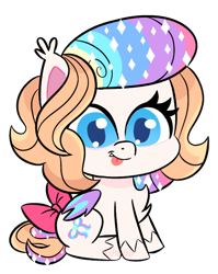 Size: 500x627 | Tagged: safe, artist:shebasoda, oc, oc only, oc:frosting sparkle pie, bat pony, pony, g4, g4.5, my little pony: pony life, bat pony oc, bow, chest fluff, colored wings, ear tufts, fangs, female, folded wings, looking at you, mare, multicolored wings, simple background, sitting, solo, sparkly mane, sparkly tail, tail, tail bow, teal eyes, tongue out, transparent background, unshorn fetlocks, wings