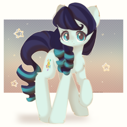 Size: 3000x3000 | Tagged: safe, artist:vanilla-chan, coloratura, earth pony, pony, g4, chest fluff, cute, ear fluff, female, high res, hoof fluff, leg fluff, looking at you, mare, raised hoof, rarabetes, signature, smiling, smiling at you, solo, stars
