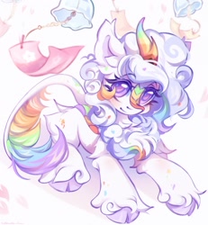 Size: 1932x2090 | Tagged: safe, artist:vanilla-chan, oc, oc only, oc:cloudy canvas, kirin, cloven hooves, eyebrows, eyebrows visible through hair, female, high res, kirin oc, looking at you, smiling, smiling at you, solo