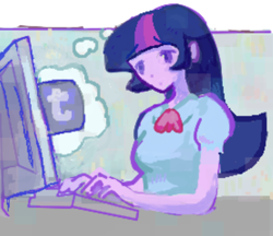 Size: 1208x1044 | Tagged: safe, artist:ponywizards, twilight sparkle, human, equestria girls, g4, computer, humanized, solo, tumblr