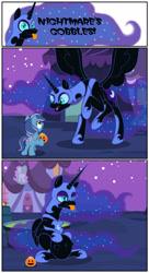 Size: 1280x2357 | Tagged: safe, artist:bbbhuey, nightmare moon, alicorn, pony, comic:nightmare's gobbles!, g4, butt, comic, eaten alive, female, filly, filly prey, foal, mare, mare pred, mouth hold, plot, predmare moon, tongue out, vore