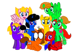Size: 900x608 | Tagged: safe, artist:livingonlaughs, earth pony, pegasus, pony, unicorn, g4, blanket, charlie brown, female, flying, freckles, glasses, heather wold, linus van pelt, lucy van pelt, lying down, male, marcie, mare, peanuts, peppermint patty, ponified, prone, sally brown, schroeder, simple background, sitting, smiling, stallion, the little red haired girl, transparent background, you're a good man charlie brown