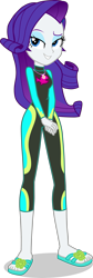 Size: 1339x3973 | Tagged: safe, artist:dustinwatsongkx, rarity, human, equestria girls, g4, my little pony equestria girls: better together, accessory swap, clothes, clothes swap, feet, female, fluttershy's wetsuit, geode of fauna, high res, magical geodes, sandals, simple background, solo, swimsuit, swimsuit swap, transparent background, vector, wetsuit