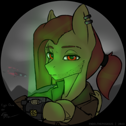 Size: 2000x2000 | Tagged: safe, artist:endelthepegasus, oc, oc:zeleniy, pegasus, pony, fallout equestria, clothes, ear piercing, high res, looking at you, male, piercing, pipbuck, solo