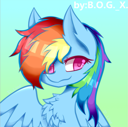 Size: 811x809 | Tagged: safe, artist:bogx, rainbow dash, pegasus, pony, g4, chest fluff, gradient background, newbie artist training grounds, solo, spread wings, wings