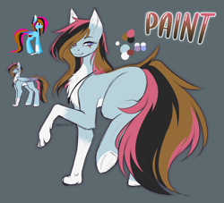 Size: 2712x2464 | Tagged: safe, artist:sparkie45, oc, oc only, oc:paint, earth pony, hybrid, pony, wolf, wolf pony, gray background, high res, redesign, simple background, solo