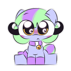 Size: 2000x2000 | Tagged: safe, artist:cushyhoof, oc, oc only, oc:cascade throw, earth pony, pony, bag, bell, bell collar, blushing, clothes, collar, cute, eye clipping through hair, female, gloves, high res, looking at you, mare, ocbetes, phone drawing, simple background, sitting, solo, transparent background, wingding eyes